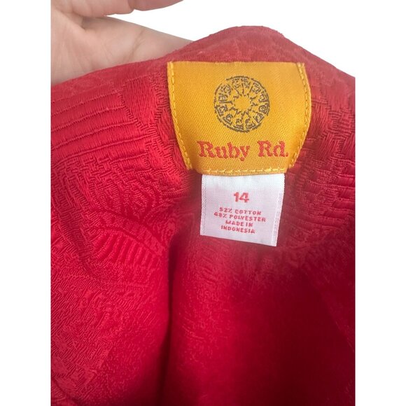 RUBY RD Red Brocade Cotton Blend Jacket Blazer Size 14 - Picture 6 of 7